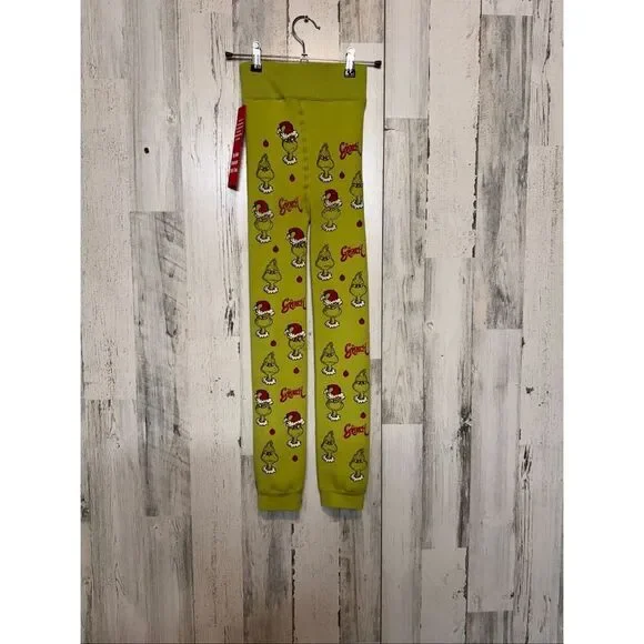The Grinch Christmas Jogger leggings Green Fleece Unisex S/M Holiday - Picture 3 of 6
